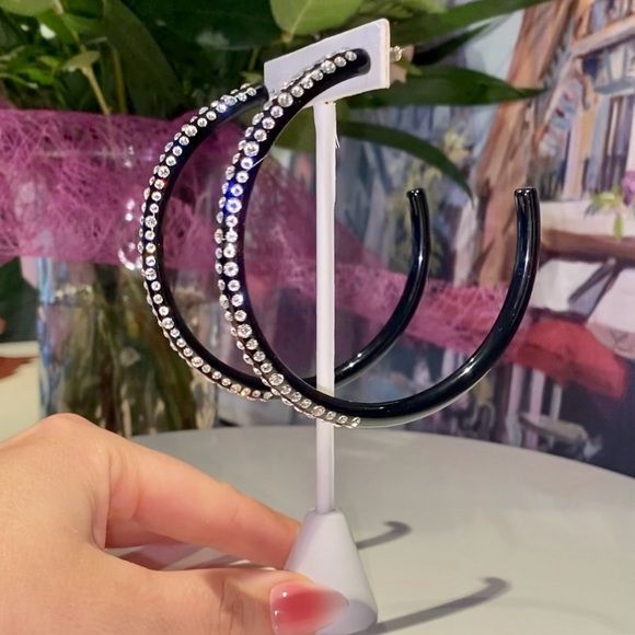 Large Acrylic Hoop Earrings, Oversized 80mm Swarovski Crystal Embellished Hoops - Picture 9 of 15